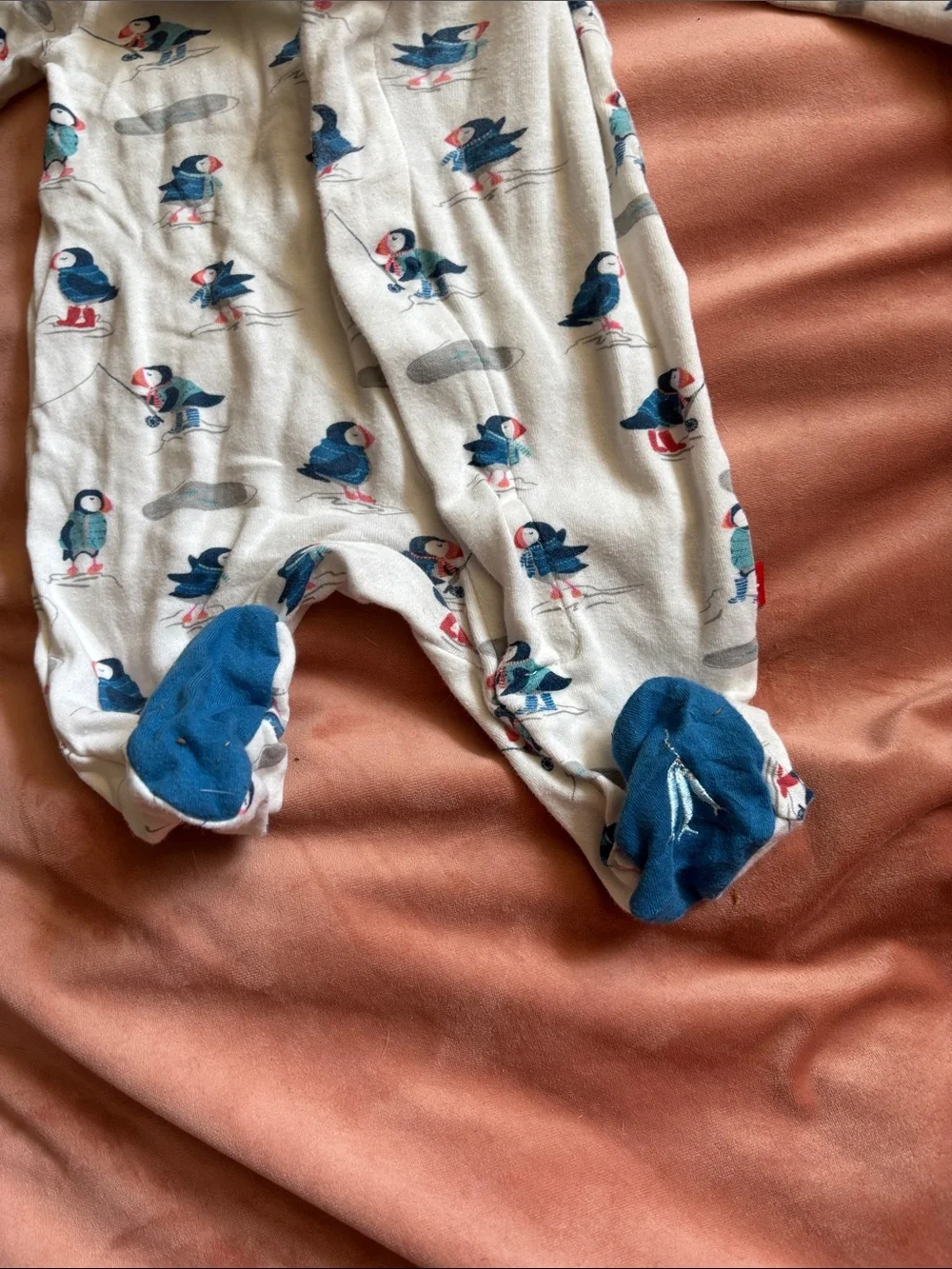 Puffin Print Cream Baby One-Piece Footed Sleeper organic 100%